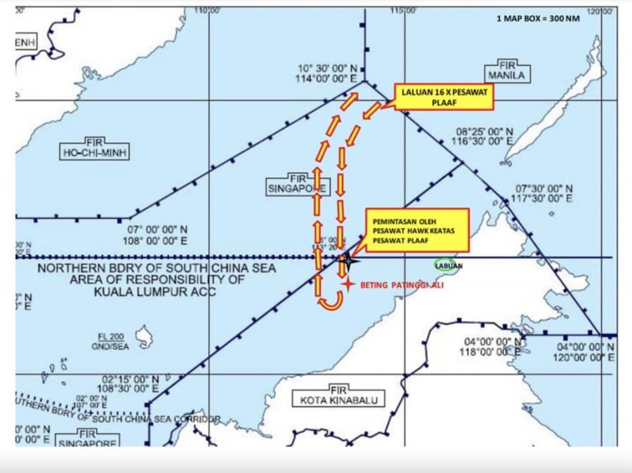 A map indicating the incident and flight path. (Screengrab: Tentera Udara Diraja Malaysia, Facebook/Source: ISEAS)