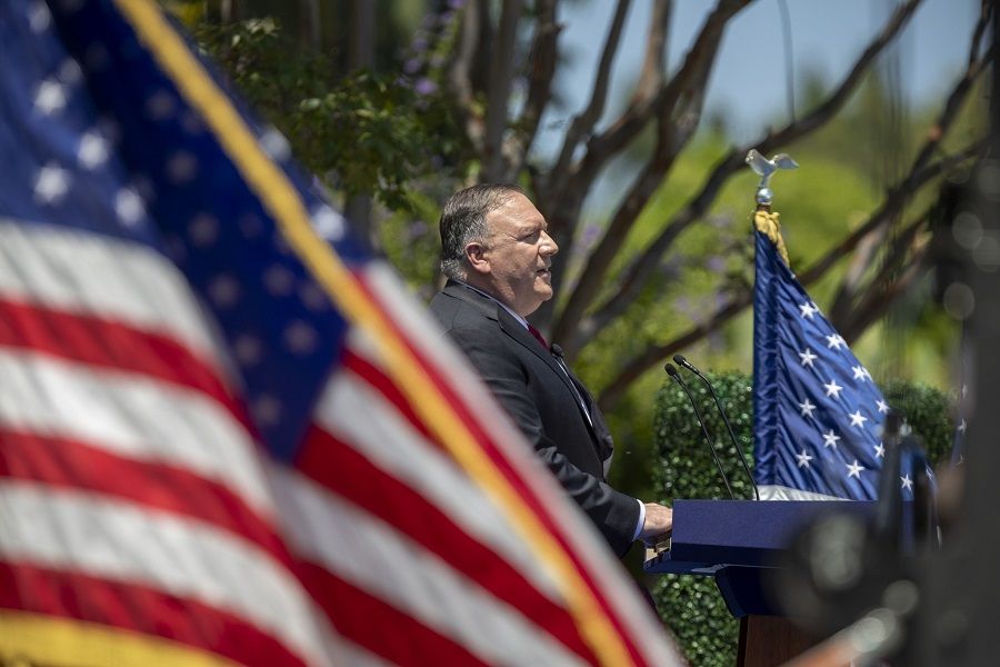 US Secretary of State Mike Pompeo delivers a speech on Communist China and the future of the free world at the Richard Nixon Presidential Library on 23 July 2020 in California. (David McNew/Getty Images/AFP)