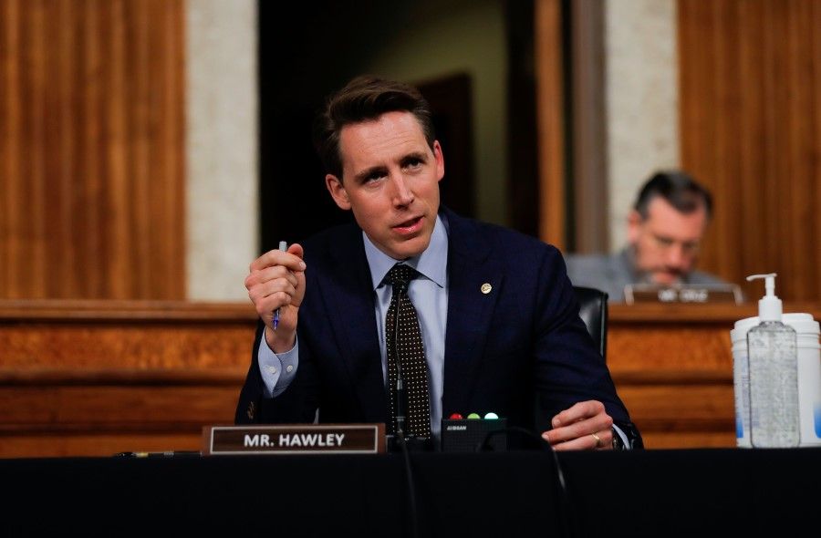 U.S. Senator Josh Hawley (R-MO) speaks during a Senate Judiciary Committee hearing examining liability issues during the coronavirus outbreak on Capitol Hill in Washington, DC on 12 May 2020. (Carlos Barria/AFP)