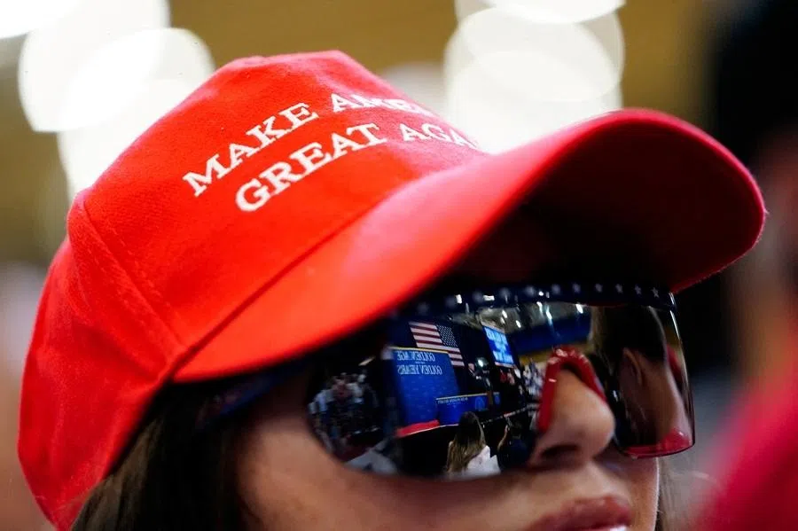 A supporter of US President Donald Trump wears a MAGA (Make America Great Again) cap during an event at The Villages Charter School at The Villages, Florida, US, 1 May 2026.