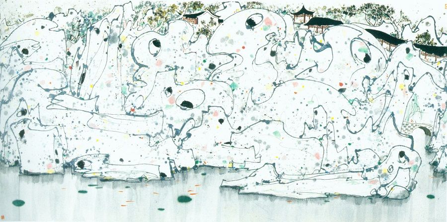 Lion Woods, painting by Chinese artist Wu Guanzhong. (Beijing Poly International Auction)