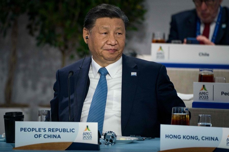 Chinese President Xi Jinping is seen during the Asia-Pacific Economic Cooperation (APEC) Leaders' Informal Dialogue with guests during APEC Leaders' Week at Moscone Center on 16 November 2023 in San Francisco, California, US. (Kent Nishimura/Getty Images/AFP)