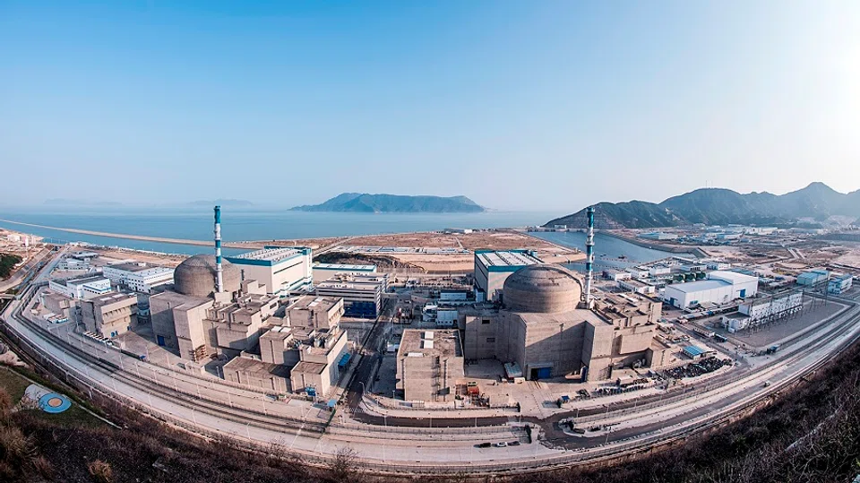 An aerial view of the Taishan Nuclear Power Plant and its two units in Guangdong, China. (Wikimedia)