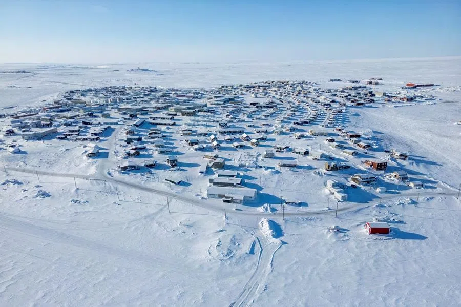 An aerial view of Cambridge Bay, Nunavut, Canada, 15 March 2026. (Carlos Osorio//Reuters)