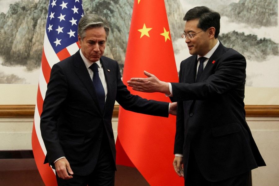 US Secretary of State Antony Blinken meets with China's Foreign Minister Qin Gang at the Diaoyutai State Guesthouse in Beijing, China, on 18 June 2023. (Leah Millis/Pool/Reuters)