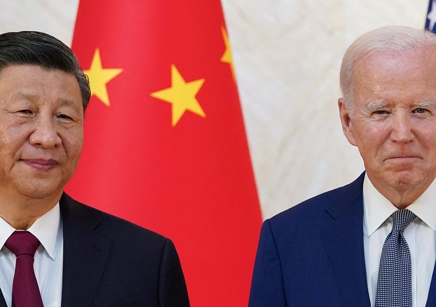 US President Joe Biden meets with Chinese President Xi Jinping on the sidelines of the G20 leaders' summit in Bali, Indonesia, on 14 November 2022. (Kevin Lamarque/File Photo/Reuters)