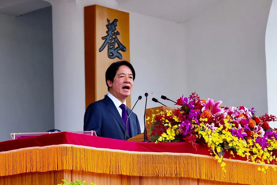 Taiwan’s President Lai Ching-te speaks at the Republic of China (ROC) Military Academy during the academy’s 100th anniversary ceremony in Kaohsiung on 16 June 2024. (Sam Yeh/AFP)