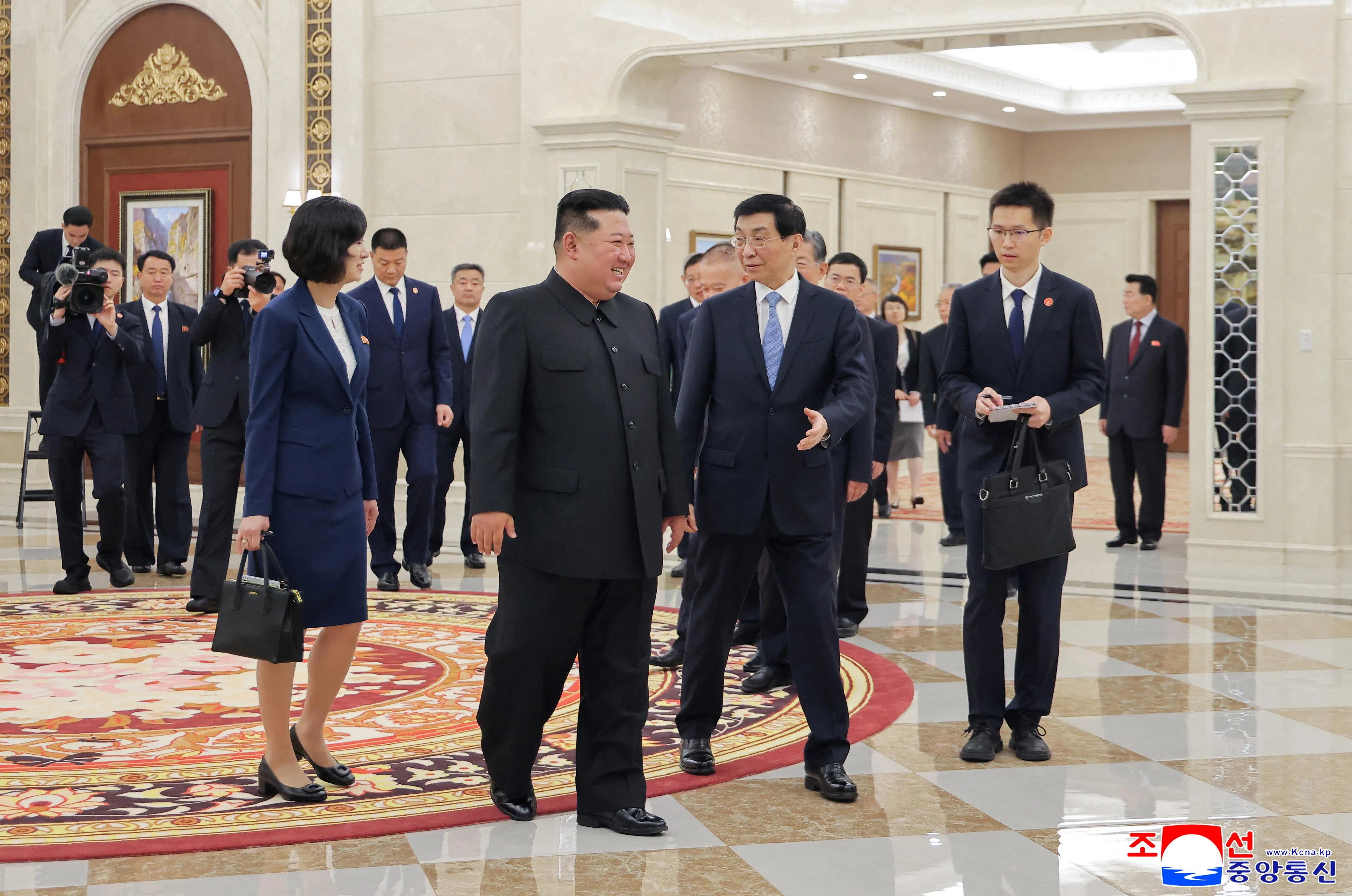North Korean leader Kim Jong Un talks with Chinese People's Political Consultative Conference chairman Wang Huning, during Wang's visit in Pyongyang, North Korea, on 16 July 2026 in this picture released on 17 July 2026 by North Korea's official Korean Central News Agency.