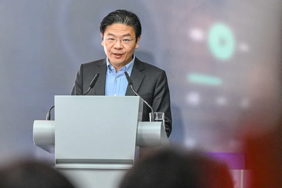 Singapore’s Deputy Prime Minister and Minister for Finance Lawrence Wong delivers a speech during the Singapore Fab expansion grand opening in Singapore on 12 September 2023.  (Roslan Rahman/AFP)