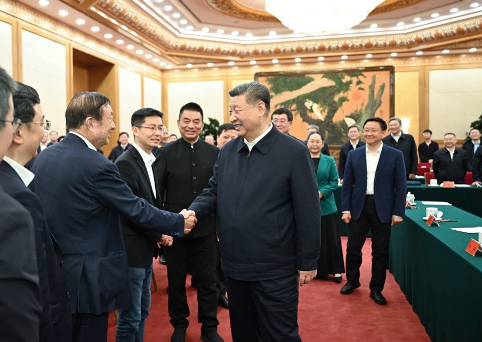Xi Jinping shakes hands with attendees at a symposium with private entrepreneurs, on 17 February 2025. (Xinhua)