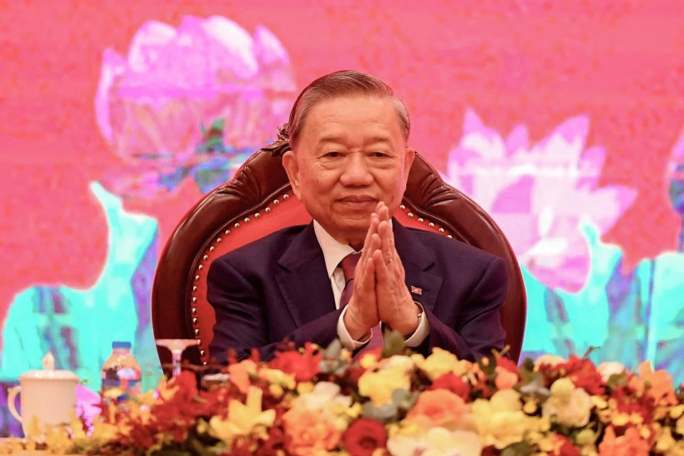 General Secretary of the Communist Party of Vietnam and President To Lam attends a press conference at the National Convention Center in Hanoi, Vietnam, 3 August 2024. (Nhac Nguyen/AFP)