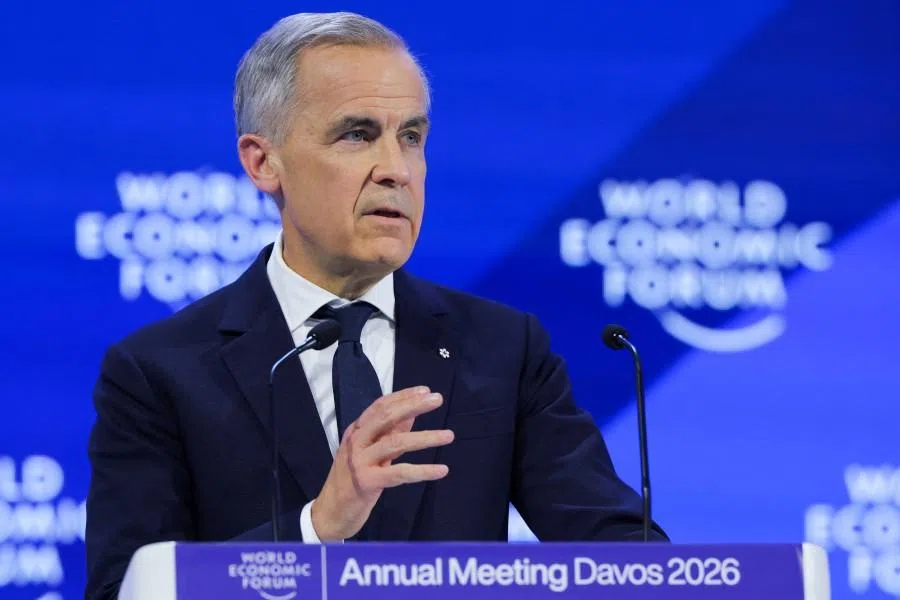 Canada’s Prime Minister Mark Carney speaks during the 56th annual World Economic Forum (WEF) meeting in Davos, Switzerland, on 20 January 2026.