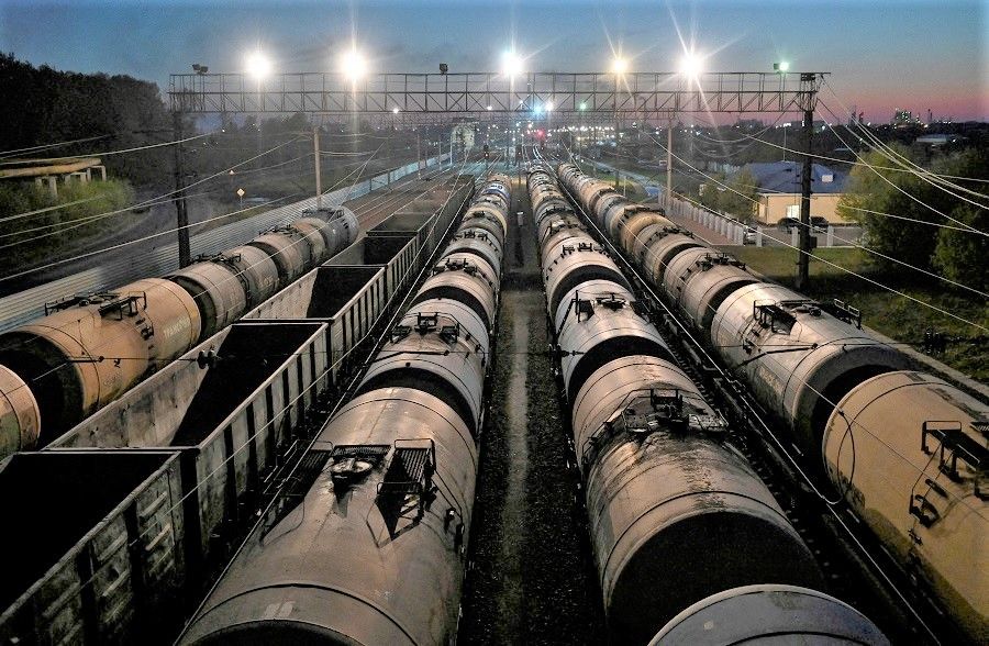 View shows railroad freight cars, including oil tanks, in Omsk, Russia, 1 May 2020. (File Photo/Reuters)
