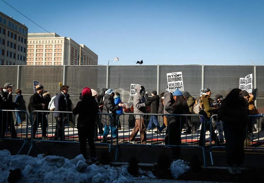People take part in a demonstration against US military action in Venezuela outside the Metropolitan Detention Center, where ousted Venezuelan President Nicolás Maduro is being held, in the Brooklyn borough of New York City, on 4 January 2026. (Kena Betancur/AFP)