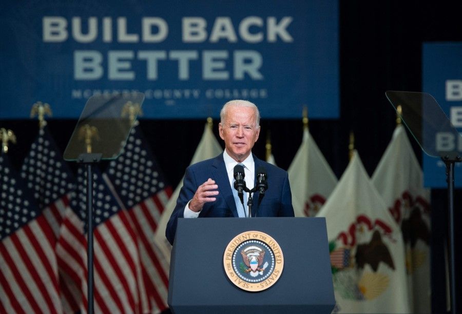 US President Joe Biden speaks about his Build Back Better economic plans after touring McHenry County College in Crystal Lake, Illinois, on 7 July 2021. (Saul Loeb/AFP)