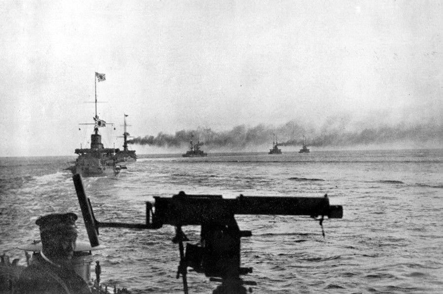 A Japanese ship holding the Russian fleet at bay, May 1905. After the first few attacks, the Japanese focused their firepower with armour-piercing shells on the three lead battleships Knyaz Suvorov, Oslyabya, and Borodino. The injured commander Zinovy Rozhestvensky and other officers were quickly transferred to the destroyer Buinii. Subsequently, the deadly accurate Japanese fleet sought out targets, and Russian boats were sunk one by one. At about 7pm, the Knyaz Suvorov was finally sunk by two torpedoes.