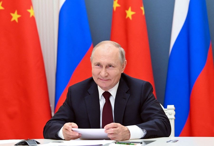 Russian President Vladimir Putin holds a meeting via video conference with Chinese President Xi Jinping (not seen) at the Kremlin in Moscow on 28 June 2021. (Alexey Nikolsky/Sputnik/AFP)