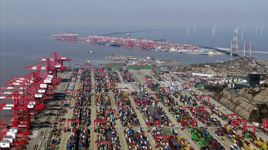 Gantry cranes and shipping containers at the Yangshan Deepwater Port in Shanghai, China, on 10 February 2025. (Bloomberg)
