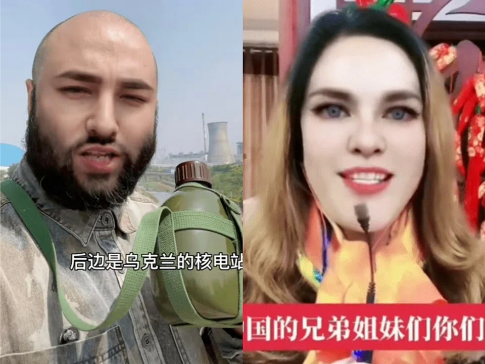 "Pavel Korchatie" (left) and "Russia Nana" have been accused of using deepkfake AI to pass off as foreigners. (Weibo)