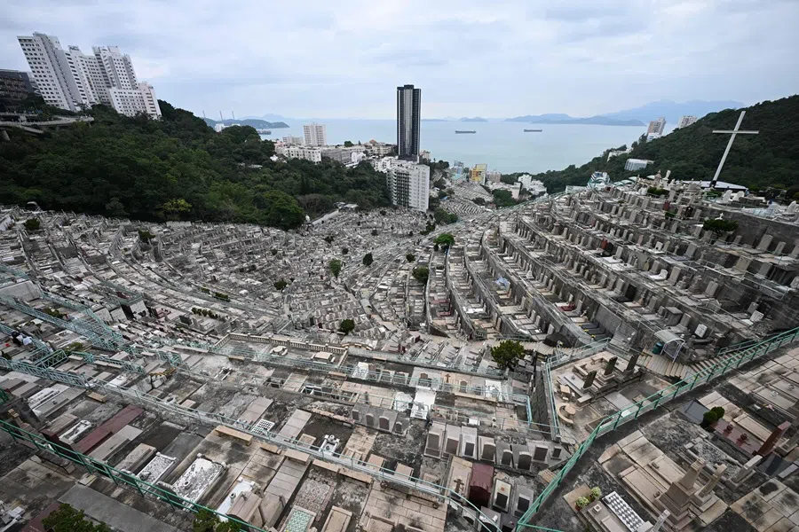 A view of the Pok Fu Lam cemetery during the Chung Yeung Festival, also known as the Double Ninth Festival, where people honour their ancestors by tending to their graves, in Hong Kong on 29 October 2025. (Peter Parks/AFP)