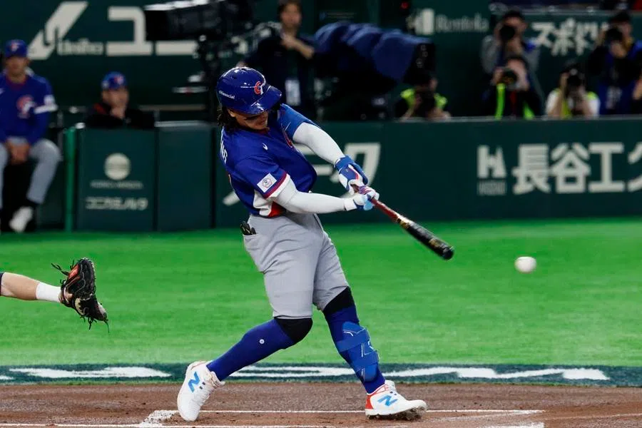 Taiwan's Yu-Cheng Chang in action during the World Baseball Classic at the Tokyo Dome in Tokyo, Japan, on 7 March 2026.