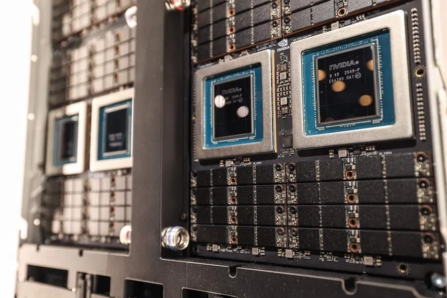 A close-up view of Nvidia's Vera CPU Compute Tray is pictured during the Nvidia Product Showcase at Computex 2026 in Taipei on 3 June 2026.
