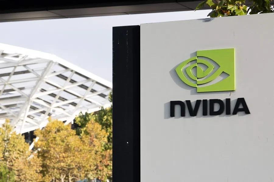 Nvidia's logo is displayed at their headquarters on 26 August 2026 in Santa Clara, California.
