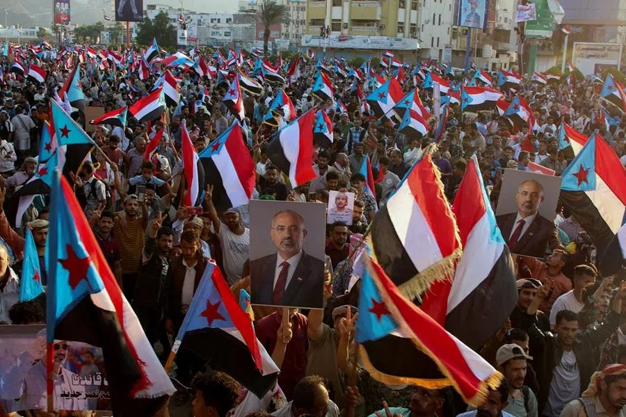 Supporters of the UAE-backed separatist group, Southern Transitional Council, rally in Aden, Yemen, on 10 January 2026. (Fawaz Salman/Reuters)
