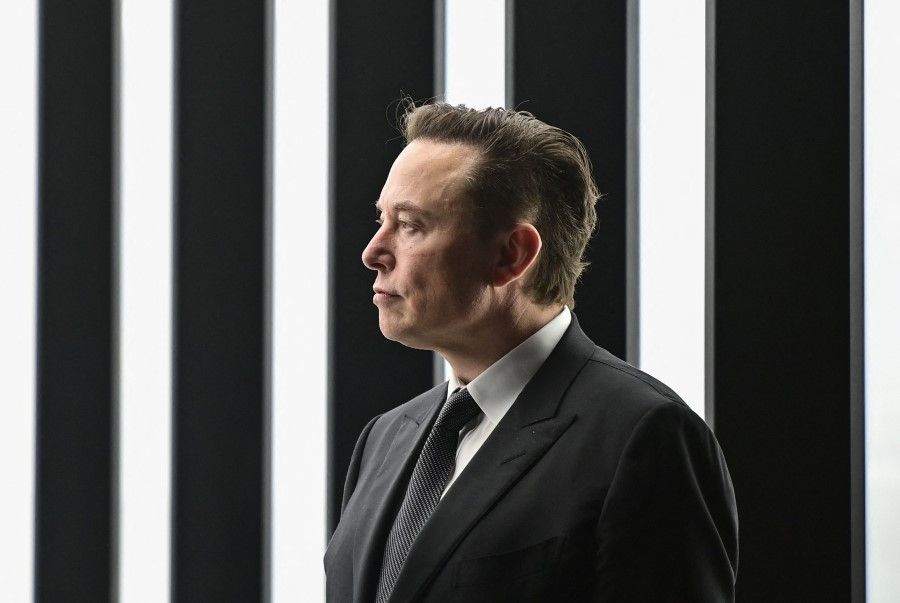 In this file photo taken on 22 March 2022, Tesla CEO Elon Musk is pictured as he attends the start of the production at Tesla's "Gigafactory" in Gruenheide, southeast of Berlin. (Patrick Pleul/AFP)