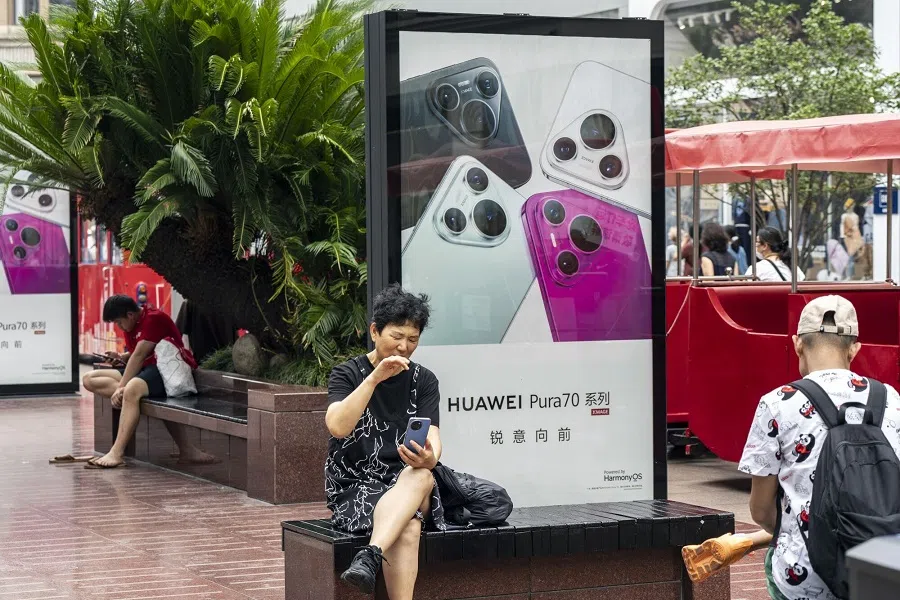 An advertisement for the Huawei Pura 70 smartphone in Shanghai, China, on 10 September 2024. (Qilai Shen/Bloomberg)
