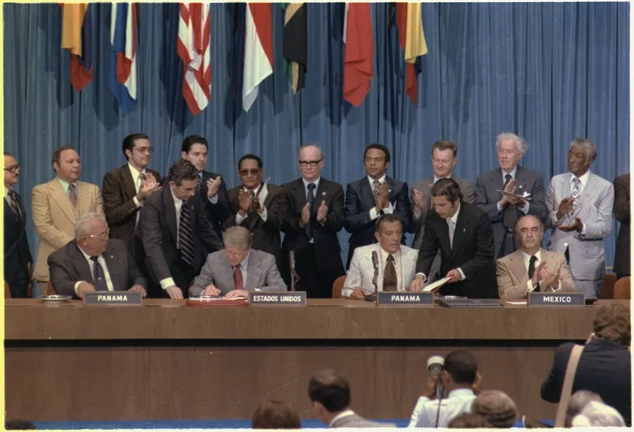 Jimmy Carter and Omar Torrijos at the signing of the Panama Canal Treaty. (Wikimedia)