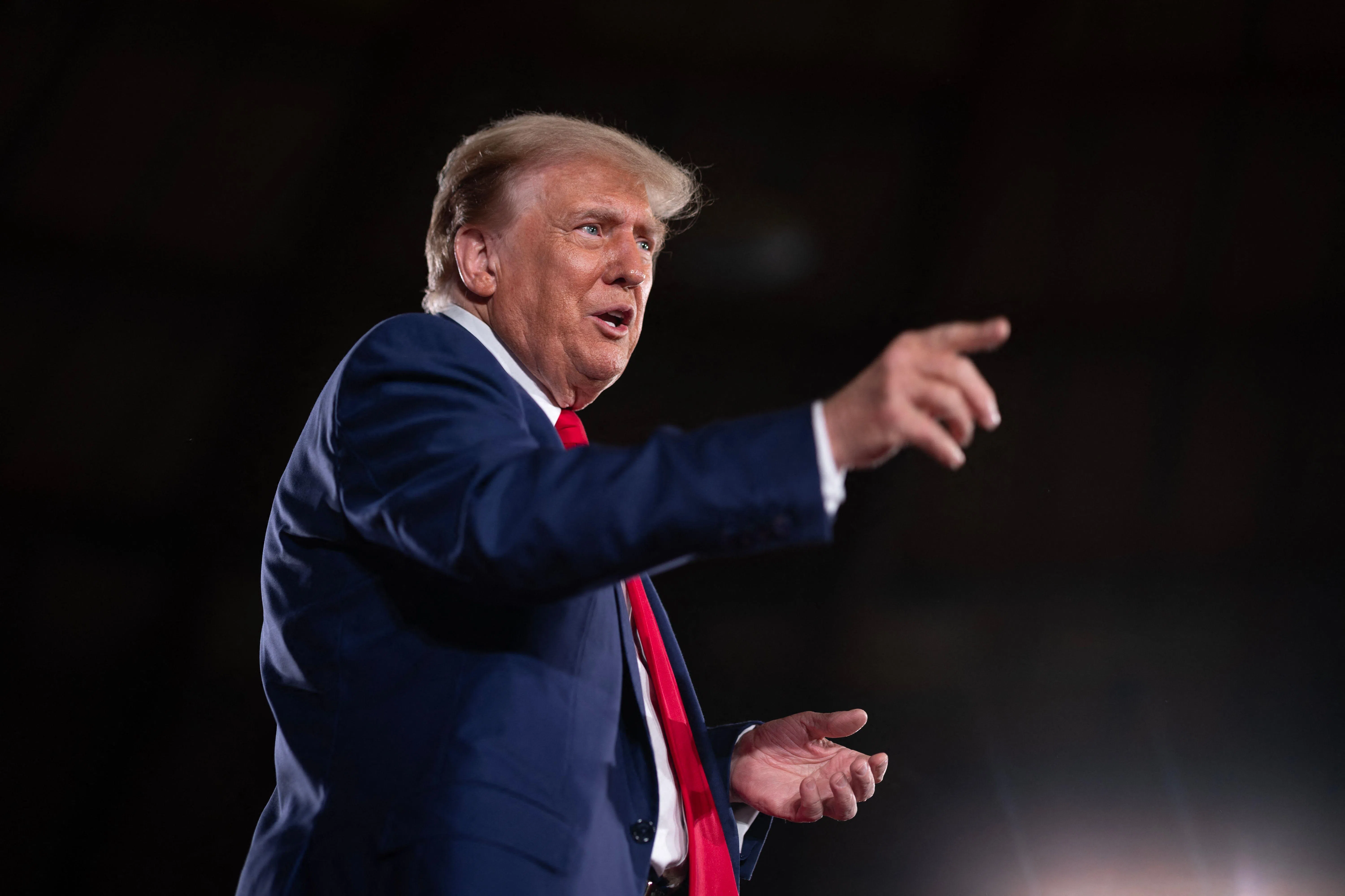 Former US President Donald Trump speaks at a campaign rally on 1 May 2024 in Waukesha, Wisconsin. (Scott Olson/AFP)