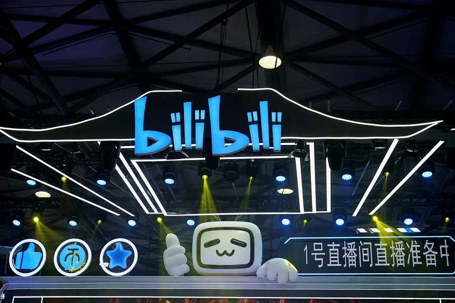 The logo of online video site Bilibili Inc is seen at the China Digital Entertainment Expo and Conference, also known as ChinaJoy, in Shanghai, China, 30 July 2021. (Aly Song/Reuters)