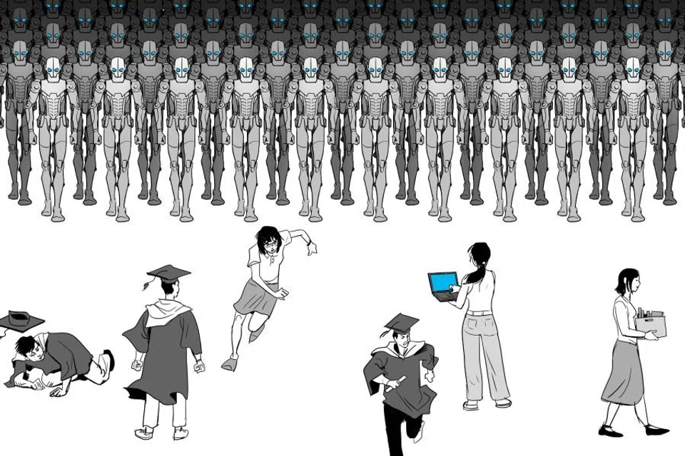 Artificial intelligence (AI) is taking over many tasks, while young people find it difficult to hold their jobs. (Image: Loo Fang Kai)