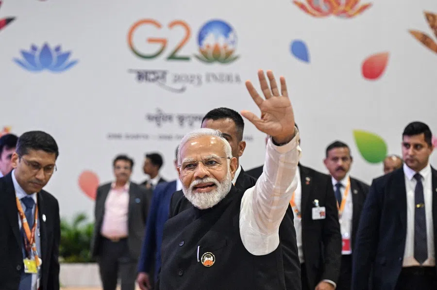 India's Prime Minister Narendra Modi at the G20 summit venue in New Delhi on 10 September 2023. (Money Sharma/AFP)