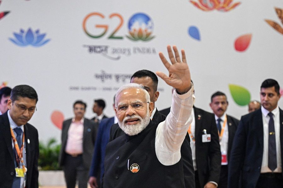 India's Prime Minister Narendra Modi at the G20 summit venue in New Delhi on 10 September 2023. (Money Sharma/AFP)
