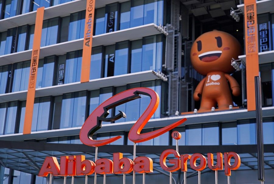 The Alibaba Group logo is seen during the company's 11.11 Singles' Day global shopping festival at their headquarters in Hangzhou, Zhejiang province, China, 11 November 2020. (Aly Song/REUTERS)