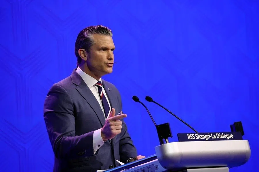 US Secretary of War Pete Hegseth speaking at the Shangri-La Dialogue on 30 May 2026.