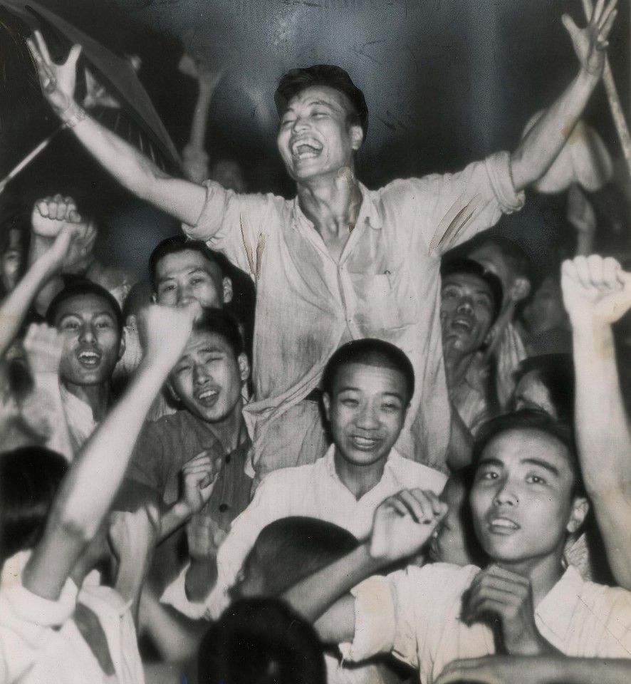 Celebrations on the streets of Chongqing on the night of victory.