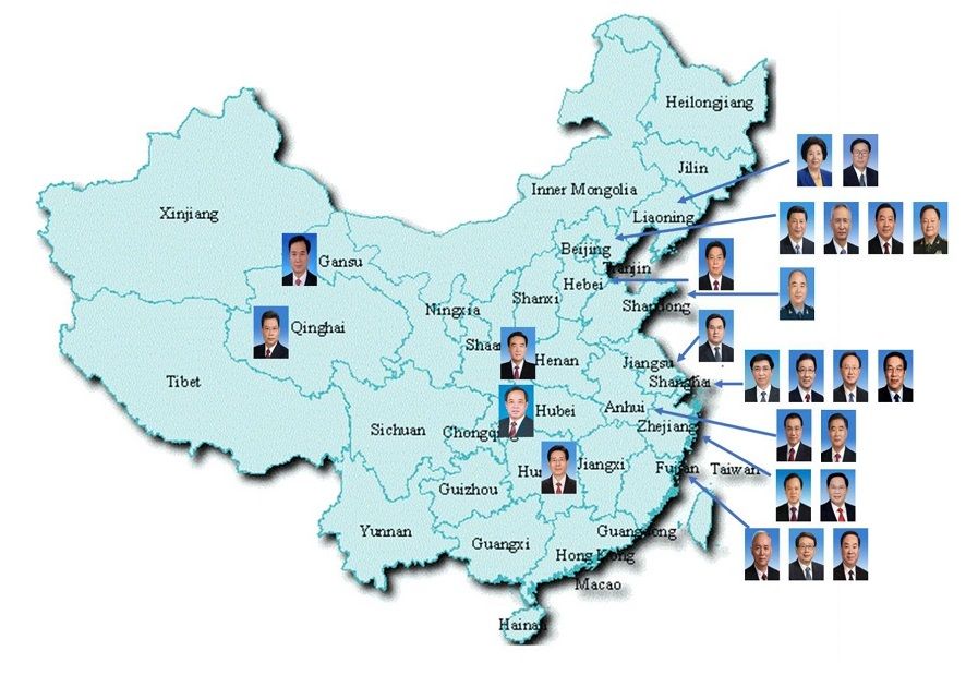 Birth provinces of 19th Politburo members (2017). (Source: Li Cheng, Brookings Institution)