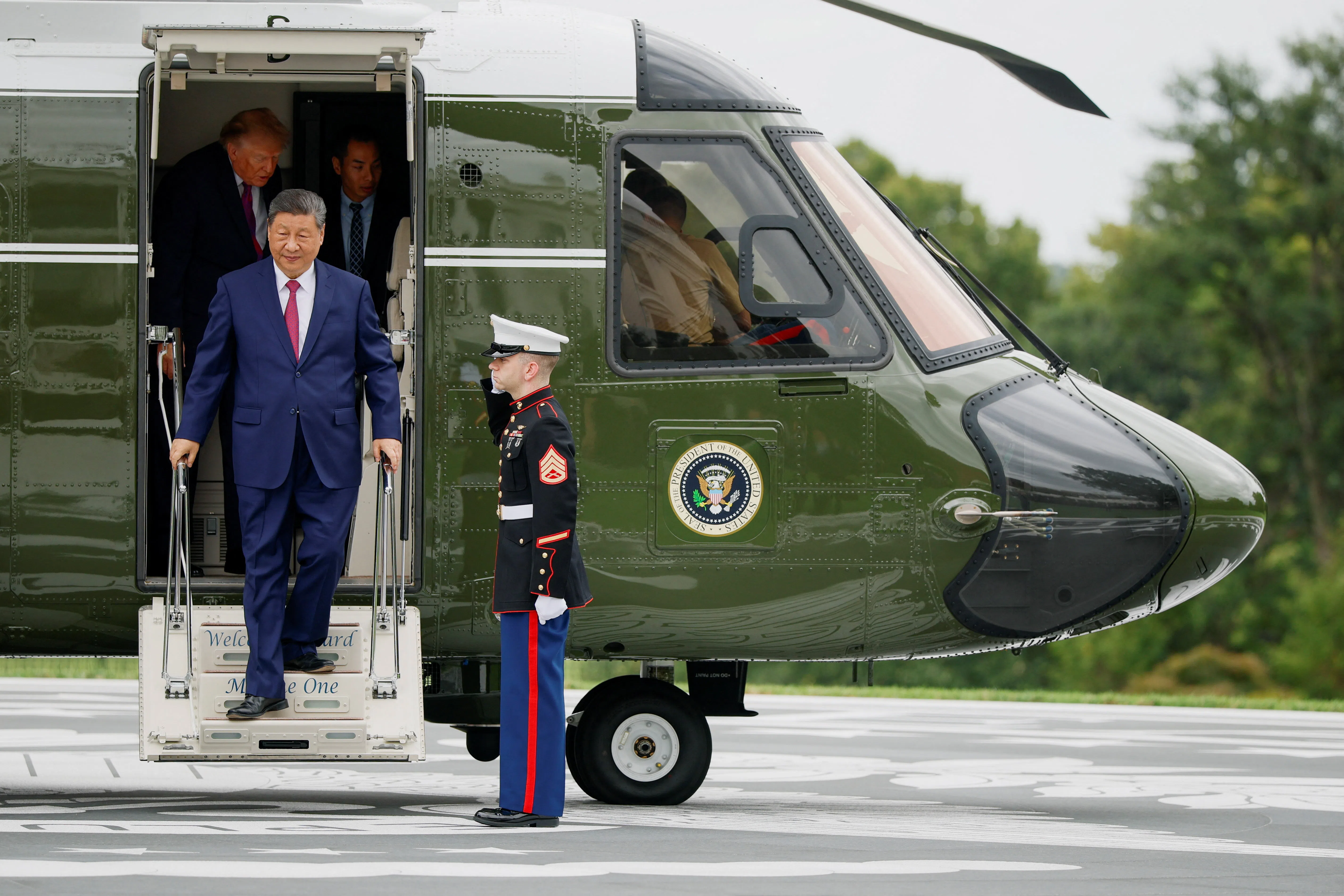 US President Donald Trump and Chinese President Xi Jinping step out of Marine One at the White House in Washington, DC, US, on 24 September 2026.