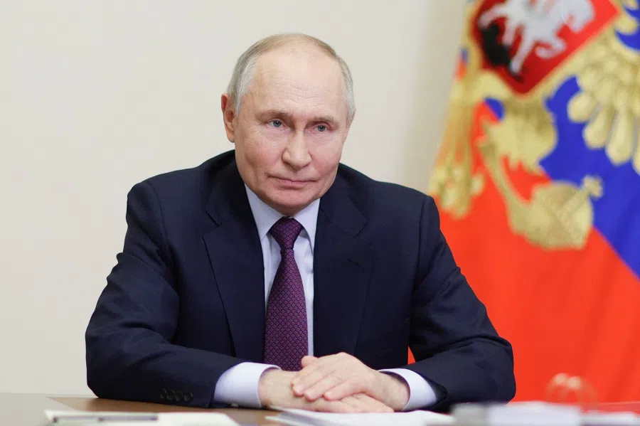 In this pool photograph distributed by Russian state agency Sputnik, Russia’s President Vladimir Putin is pictured at the Novo-Ogaryovo state residence outside Moscow on 13 February 2025. (Gavriil Grigorov/Pool via AFP)