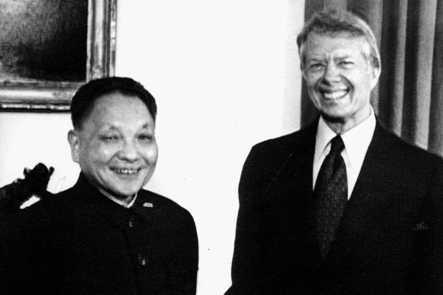 Deng Xiaoping and US President Jimmy Carter at the Oval Office of the White House as they met for the first talks following the arrival ceremony on the south lawn of the White House, 29 January 1979. (Pana Photo)