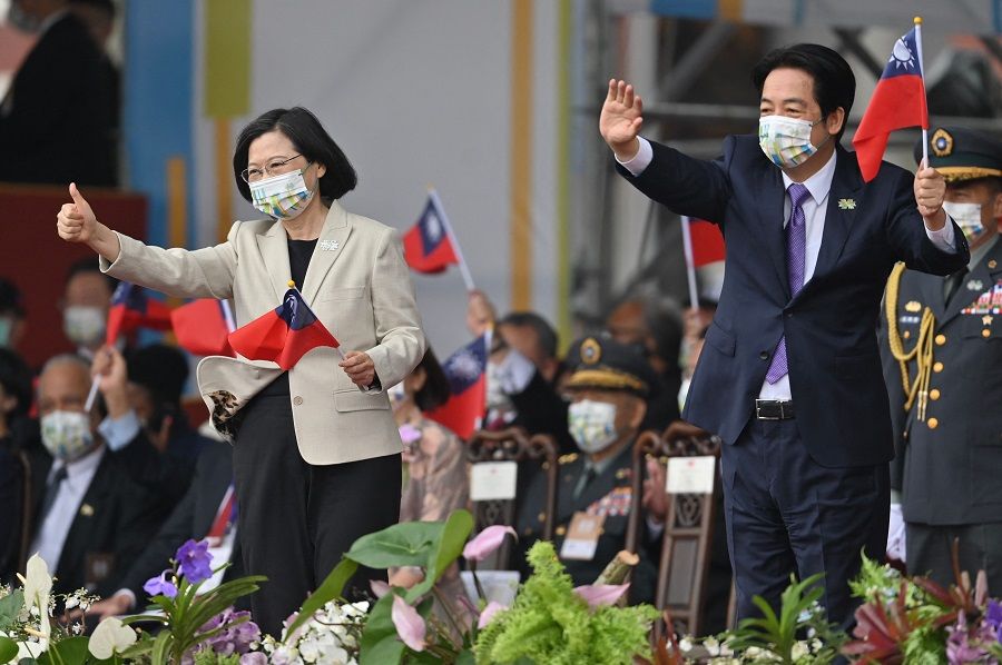 Taiwan President Tsai Ing-wen (left) and Vice-President William Lai attend a ceremony to mark the Double Tenth Day in front of the Presidential Office in Taipei, Taiwan, on 10 October 2022. (Sam Yeh/AFP)