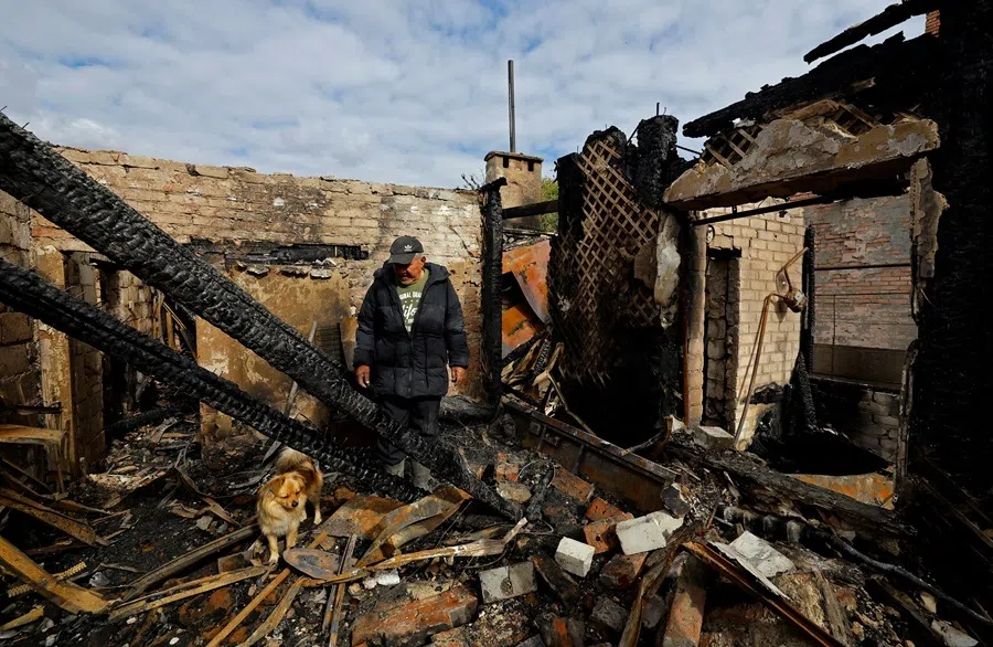 A house that was burned down following what Russian-installed authorities called a recent Ukrainian drone attack, in the course of the Russia-Ukraine military conflict in Donetsk, a Russian-controlled city of Ukraine, 4 October 2026.