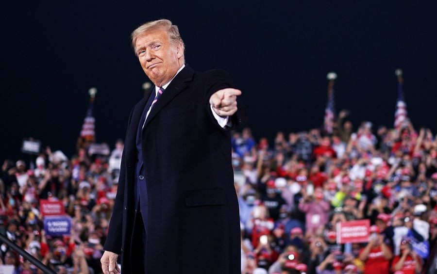 US President Donald Trump arrives for a campaign rally at Pittsburgh International Airport in Moon Township, Pennsylvania on 22 September 2020. (Mandel Ngan/AFP)