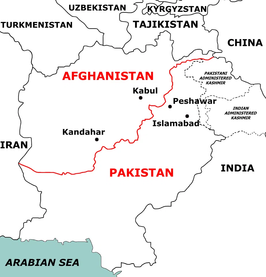 A map showing the border between Afghanistan and Pakistan. (Image: Weaveravel/Licensed under CC BY-SA 4.0)