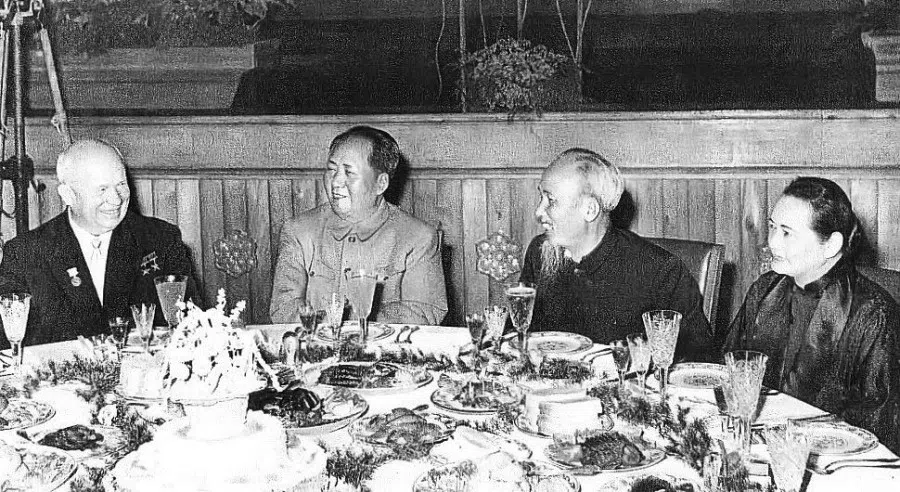 Mao Zedong (second from left) and Ho Chi Minh (second from right) with Nikita Khrushchev (left) and Soong Ching-ling (right) in 1959. (Wikimedia)