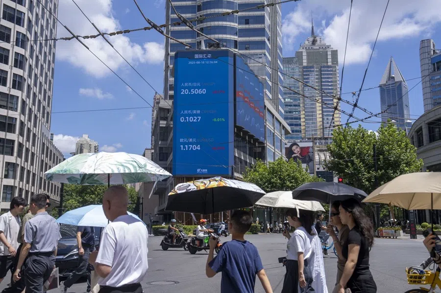 A screen displays stock market information in Shanghai, China, on 18 August 2025. (Raul Ariano/Bloomberg)