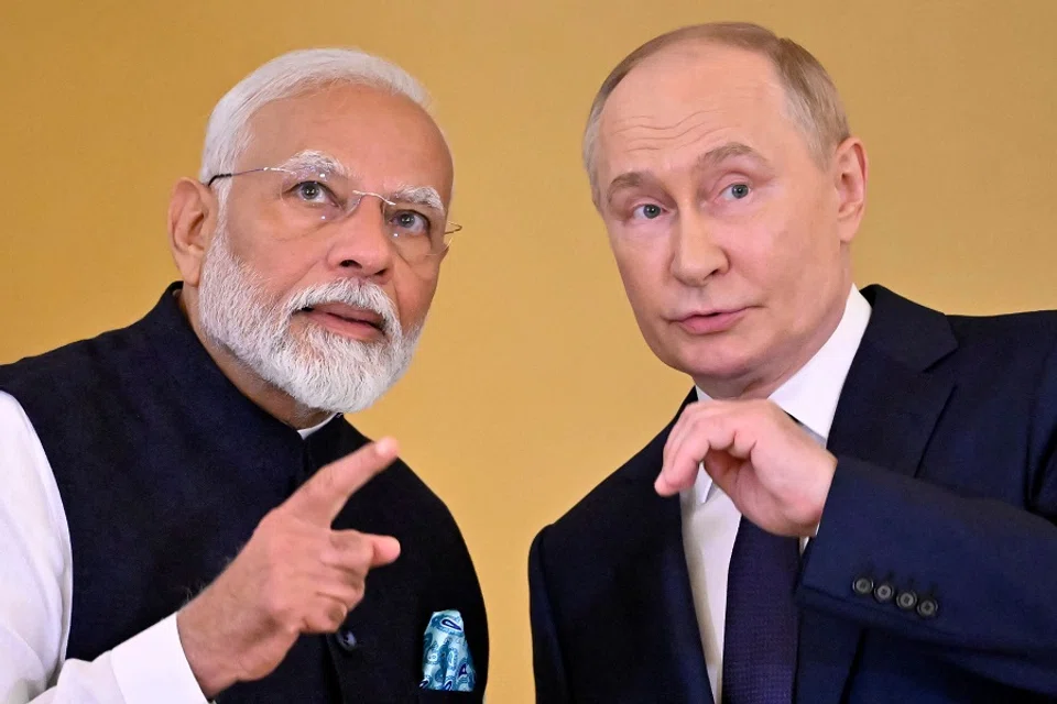 Russian President Vladimir Putin and Indian Prime Minister Narendra Modi attend a ceremony to decorate India’s PM with the Order of St. Andrew the Apostle the First-Called following their talks at the Kremlin in Moscow on 9 July 2024. (Alexander Nemenov/AFP)
